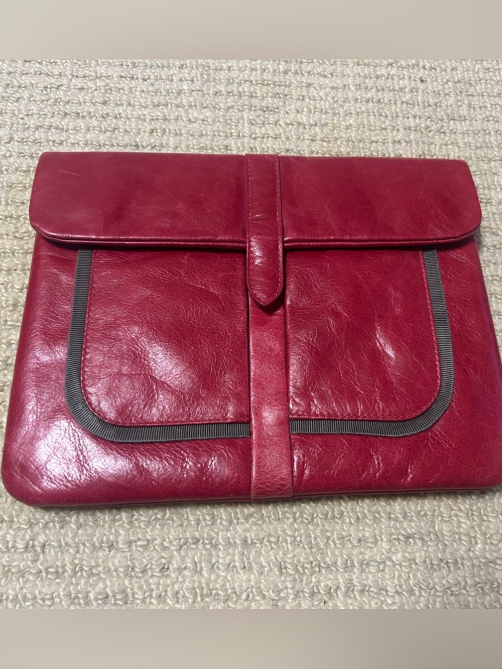 Vintage collectible Brontibay red leather envelope Clutch size about 10” X 8